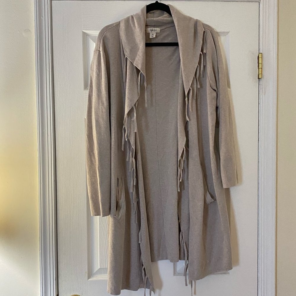 Shawl Collar Fringe Duster with Pockets
